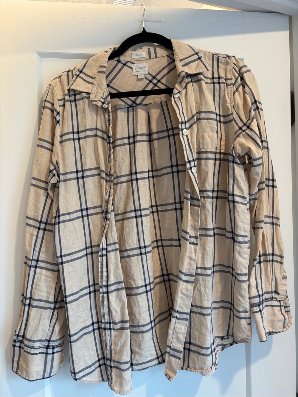 J Crew Women's Cream Plaid Button-Up Shirt Jacket